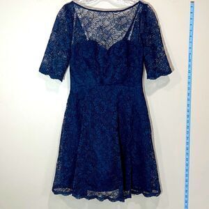 David’s Bridal Blue Lace Floral Design Dress. Size 2.